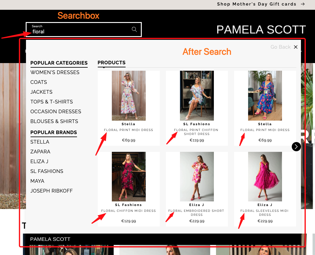 Real world example of the searchbox after search